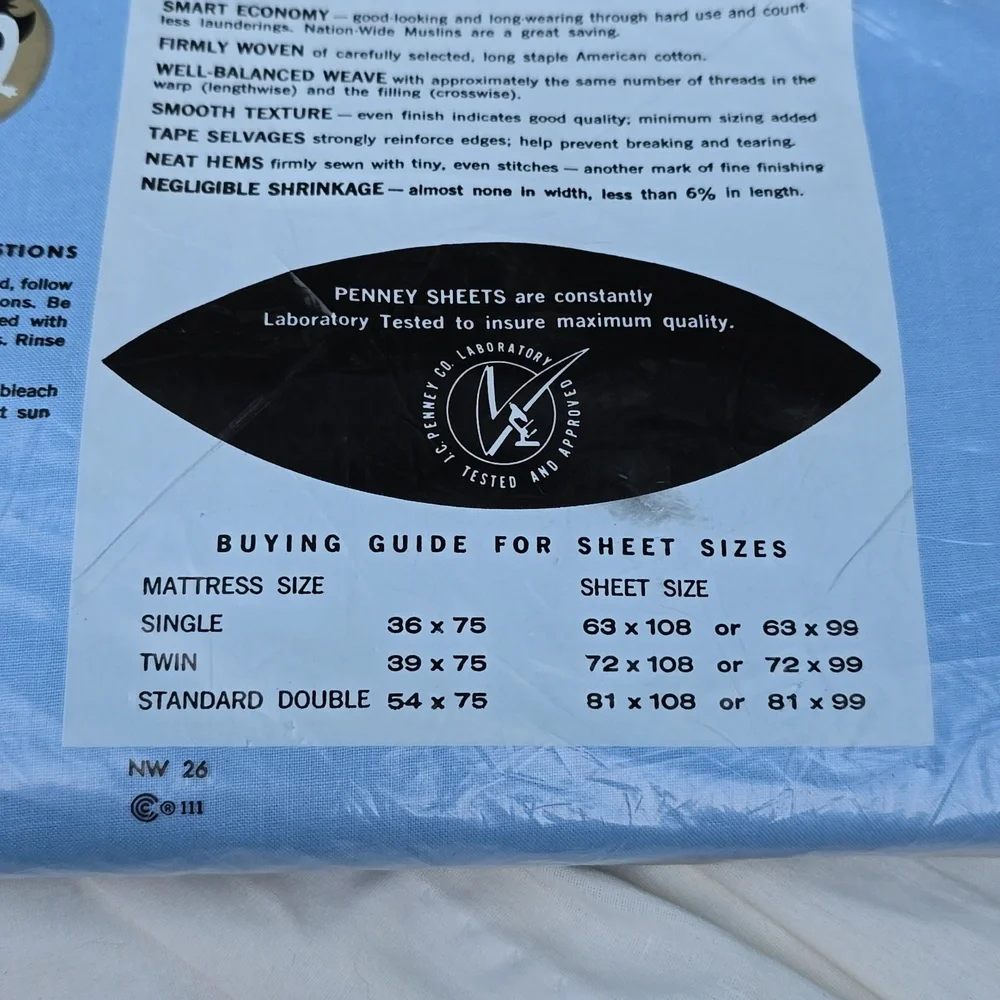 Vintage Penneys Nation Wide 100% Cotton Strong Muslin Flat Sheet Blue Double Bed